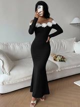 Women’s Off Shoulder Lace Trim Maxi Dress