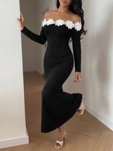 Women’s Off Shoulder Lace Trim Maxi Dress