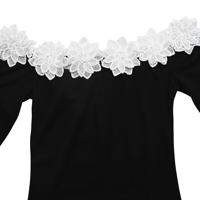 Women’s Off Shoulder Lace Trim Maxi Dress