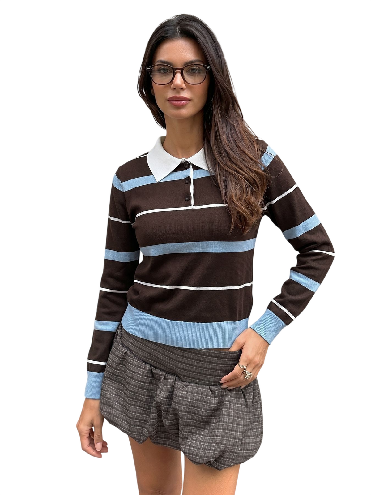Women’s Striped Collared Long Sleeve Top