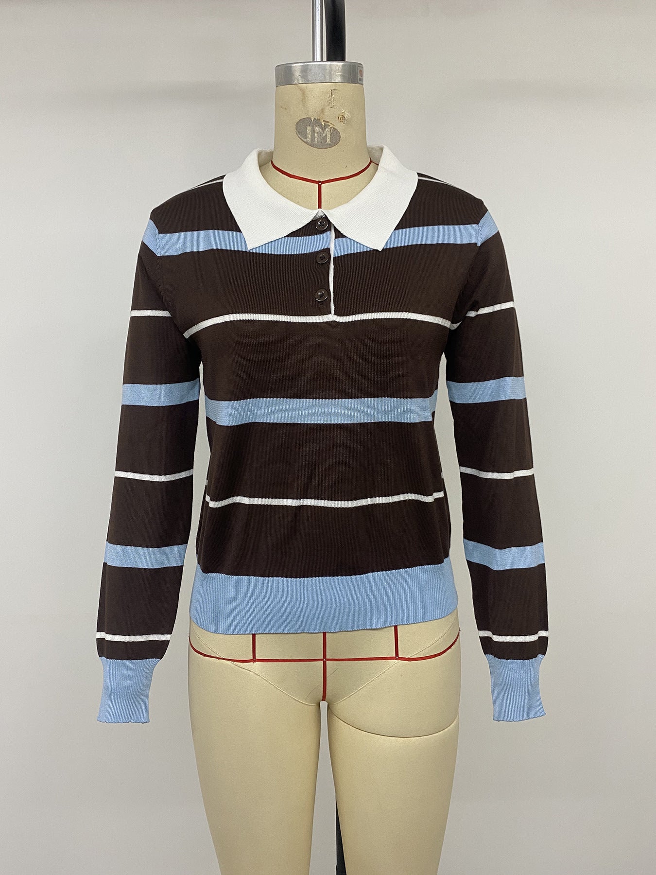 Women’s Striped Collared Long Sleeve Top