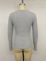Women’s Ribbed Button Front V-Neck Top