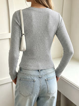 Women’s Ribbed Button Front V-Neck Top