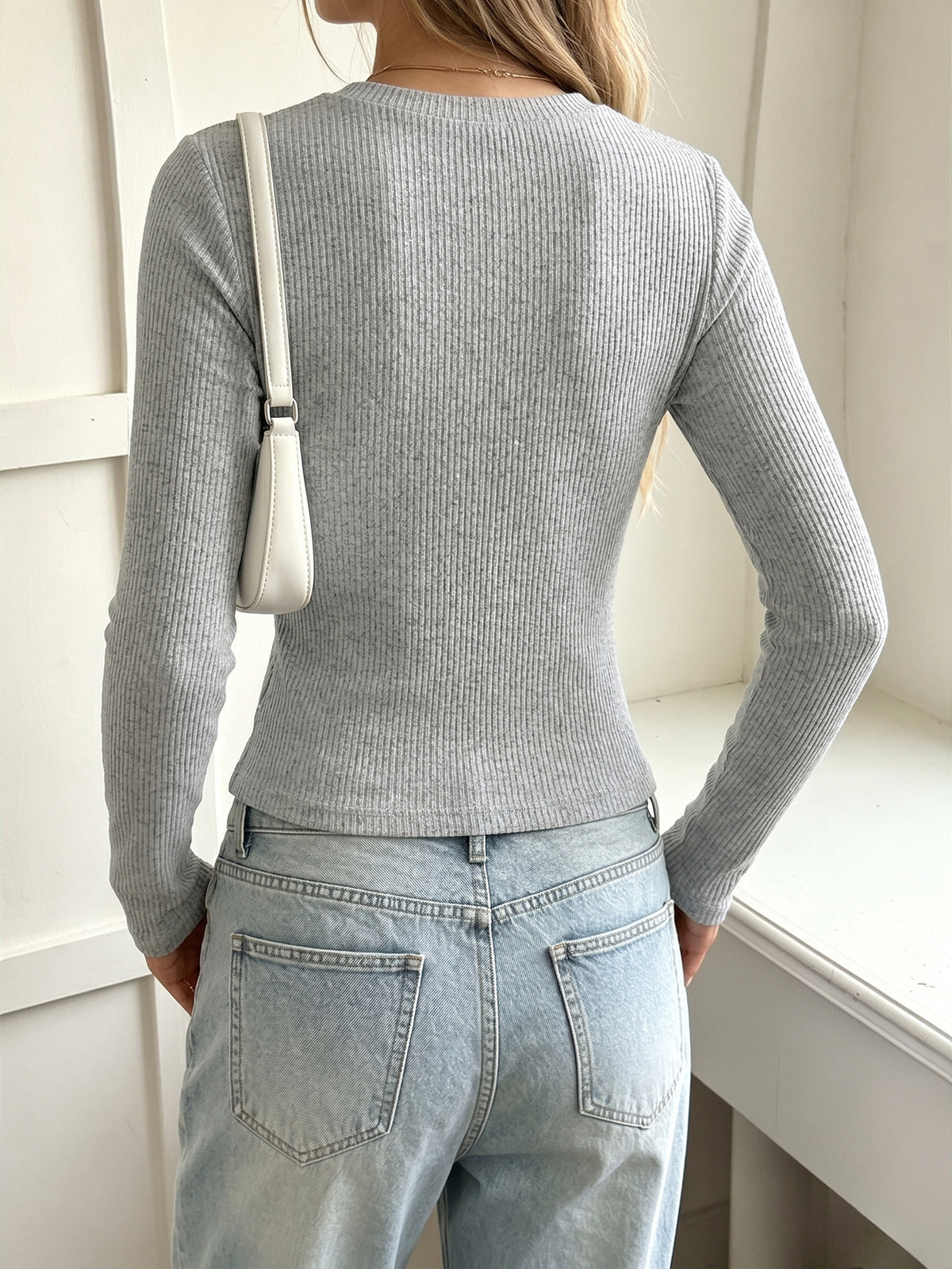 Women’s Ribbed Button Front V-Neck Top