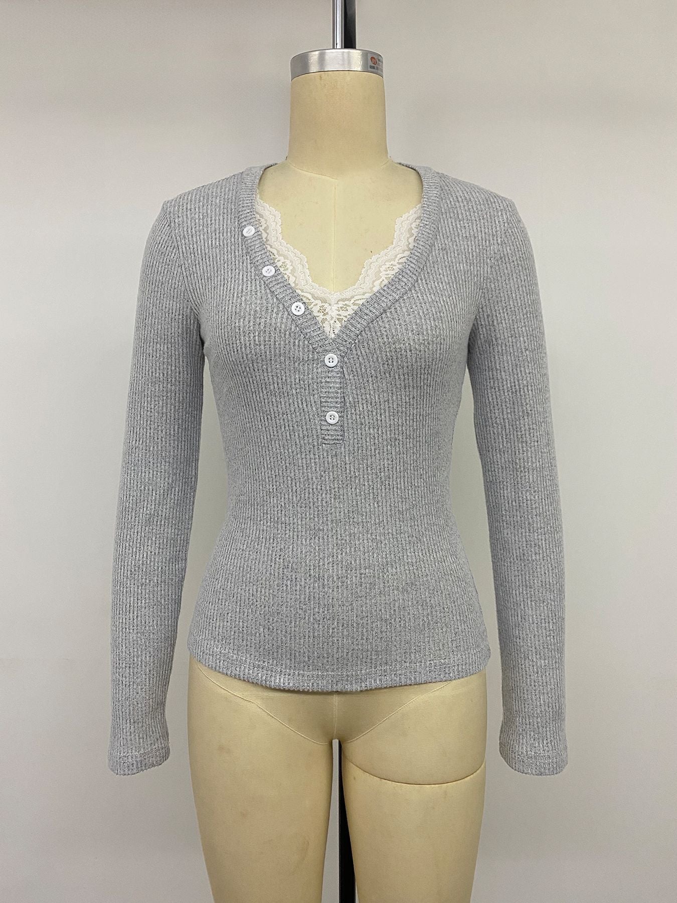 Women’s Ribbed Button Front V-Neck Top
