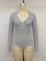 Women’s Ribbed Button Front V-Neck Top