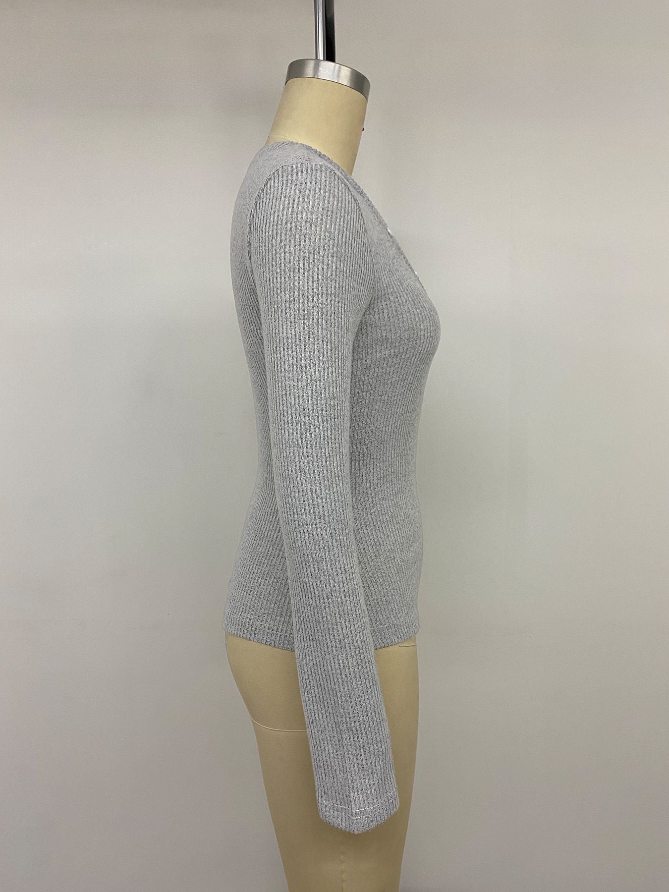 Women’s Ribbed Button Front V-Neck Top