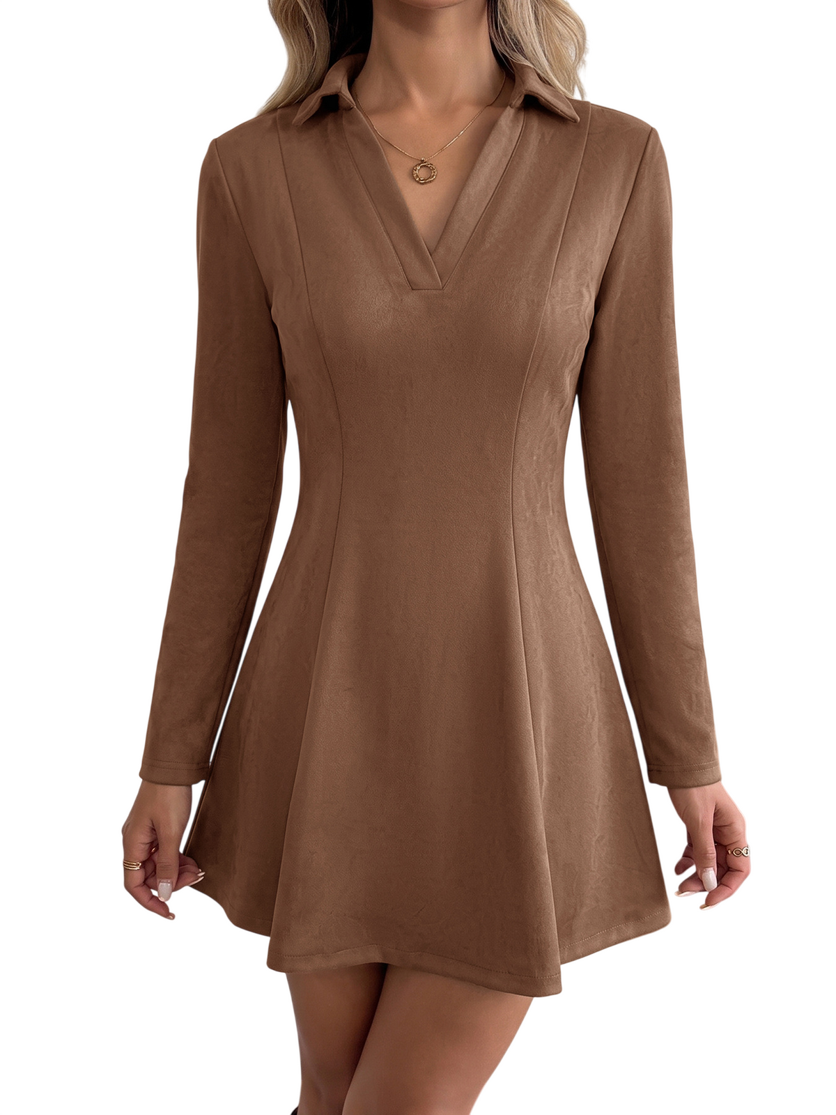 Women’s Long Sleeve Collared A-Line Mini Dress