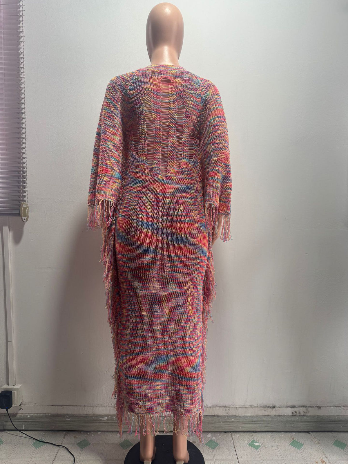 Women’s Lace-Up Fringe Knit Maxi Dress