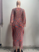 Women’s Lace-Up Fringe Knit Maxi Dress