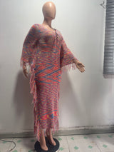 Women’s Lace-Up Fringe Knit Maxi Dress