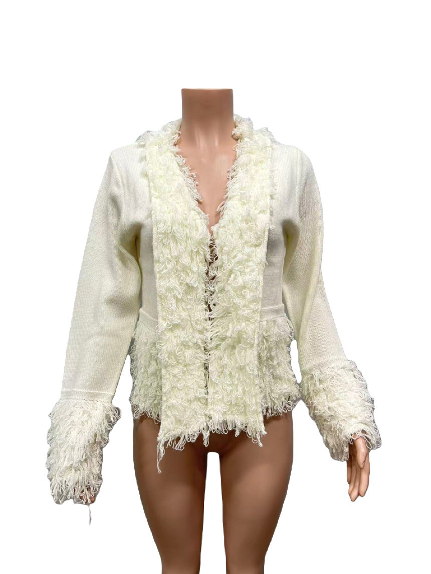 Women’s Fringe Trim Knit Cardigan Jacket