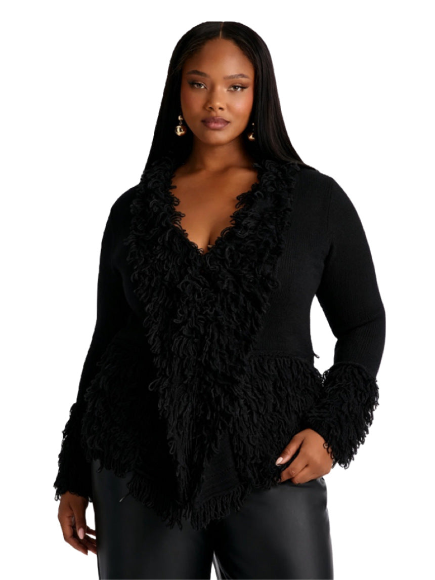Women’s Fringe Trim Knit Cardigan Jacket