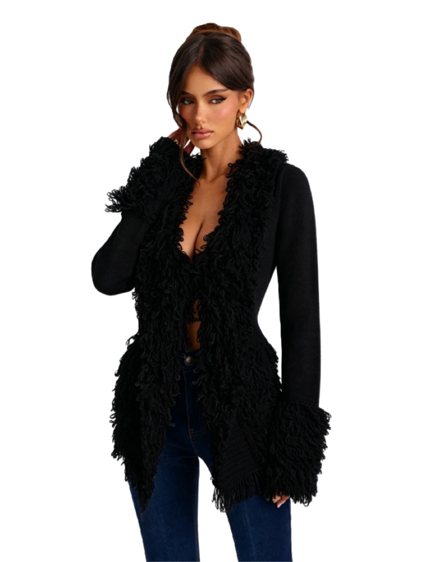 Women’s Fringe Trim Knit Cardigan Jacket