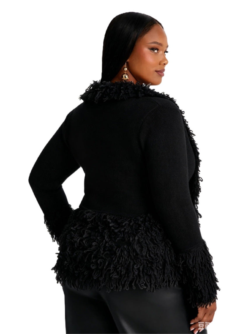 Women’s Fringe Trim Knit Cardigan Jacket