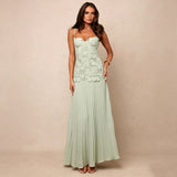 Women’s Lace Bodice Pleated Maxi Dress