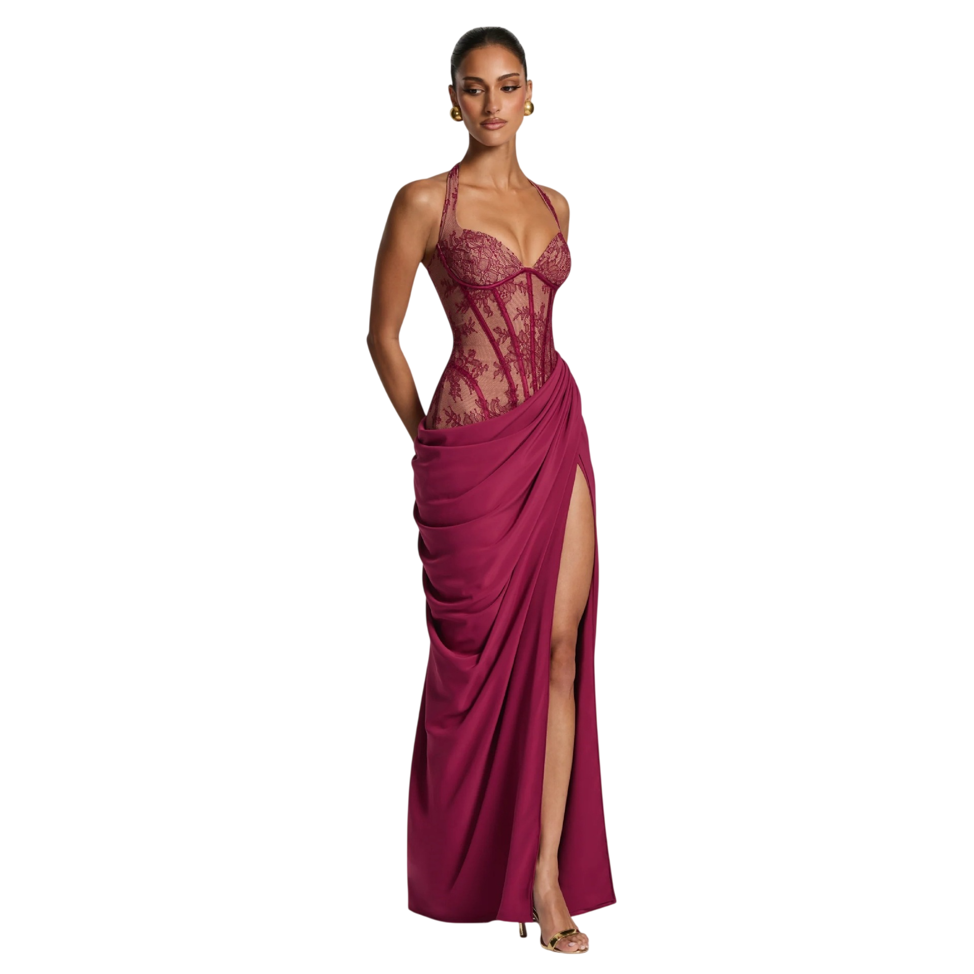 Women’s Lace Corset Draped Maxi Dress