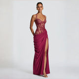 Women’s Lace Corset Draped Maxi Dress