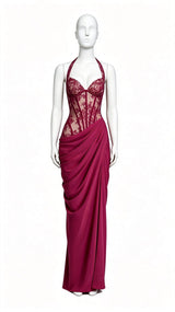 Women’s Lace Corset Draped Maxi Dress