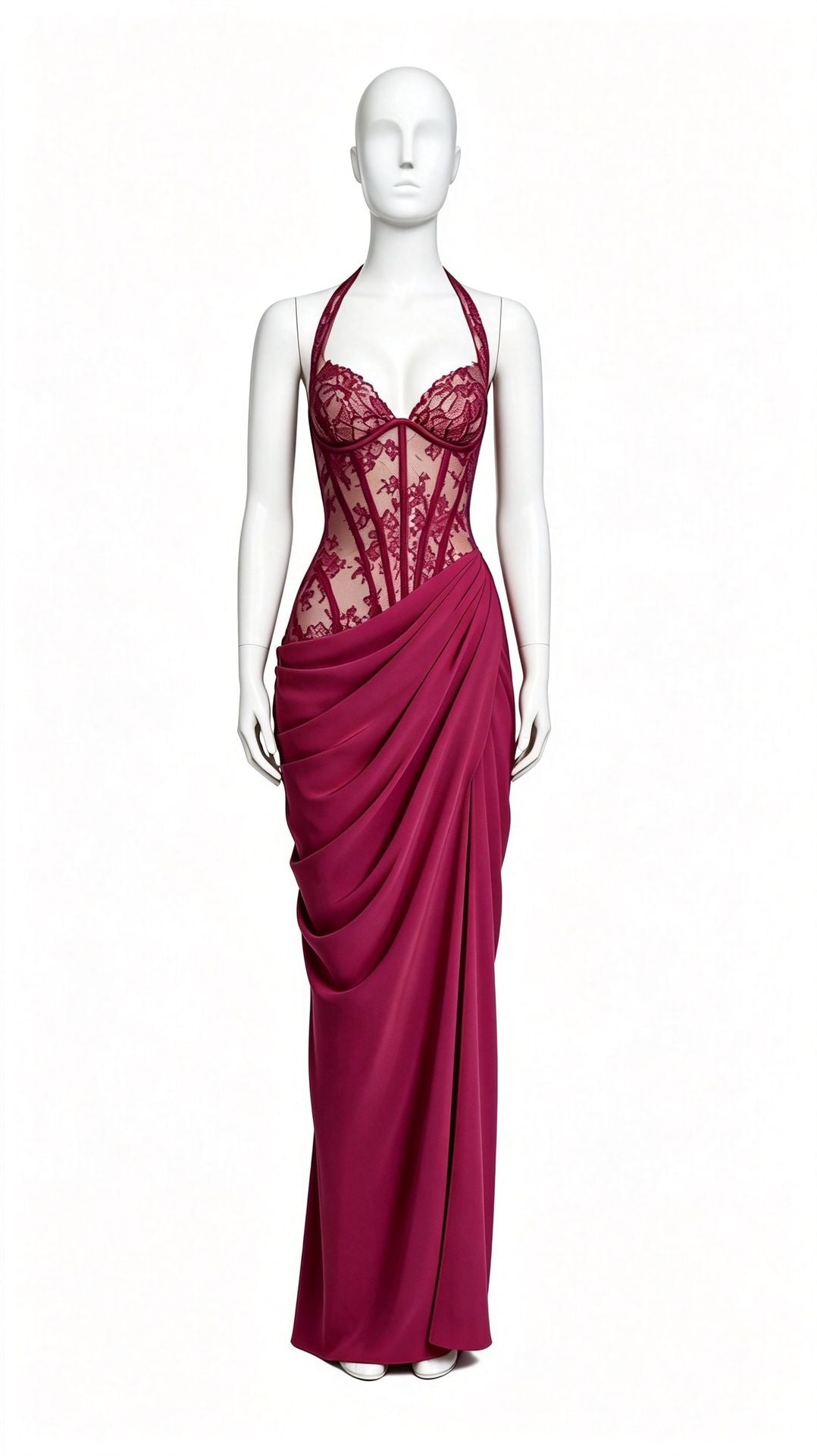 Women’s Lace Corset Draped Maxi Dress