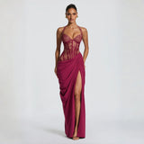 Women’s Lace Corset Draped Maxi Dress