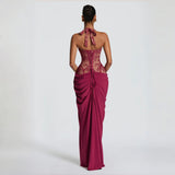 Women’s Lace Corset Draped Maxi Dress