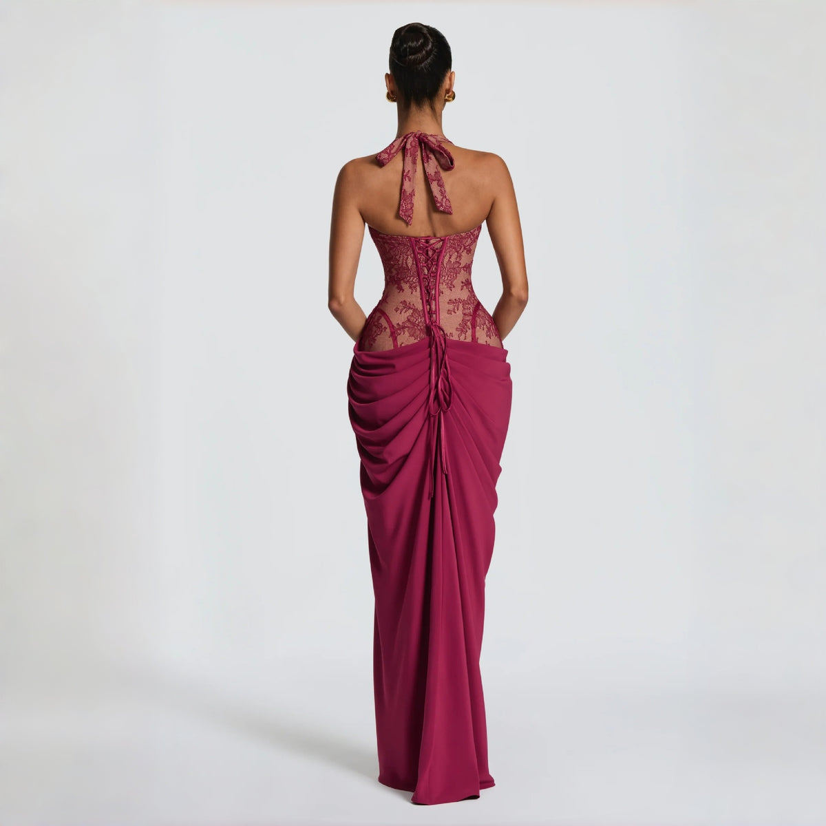 Women’s Lace Corset Draped Maxi Dress