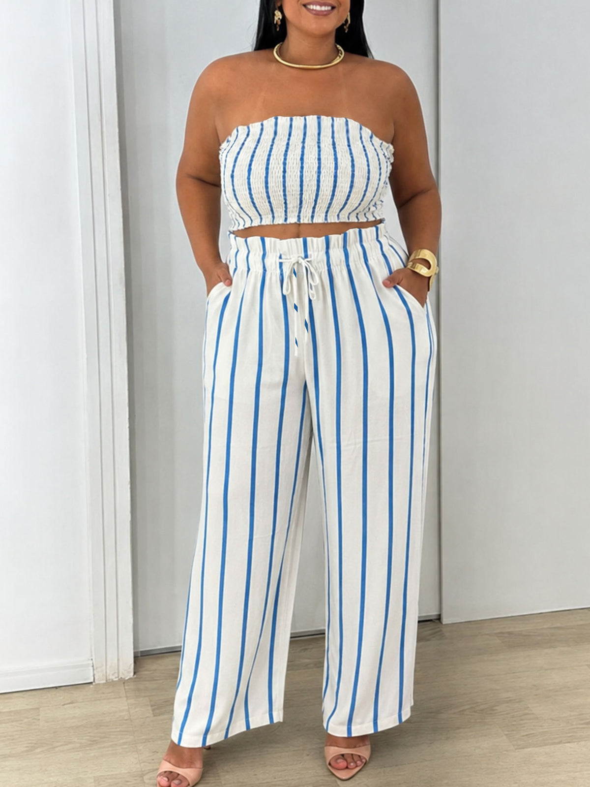 Women’s Striped Blazer and Pants 3-Piece Set