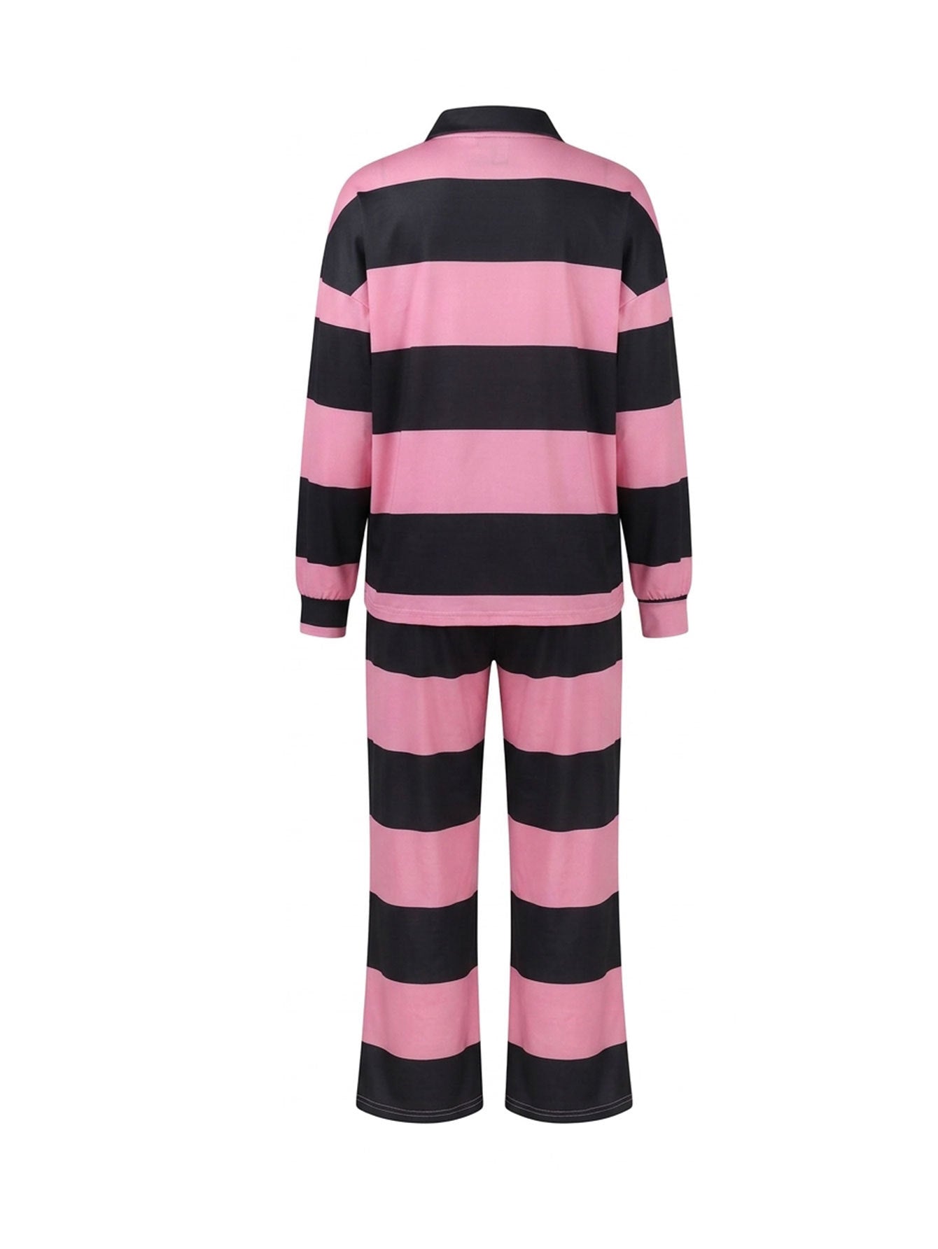 Women’s Striped Polo Top and Wide Leg Pants Set