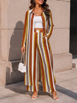 Women’s Striped Longline Shirt and Pants Set
