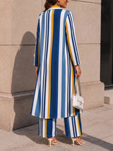 Women’s Striped Longline Shirt and Pants Set