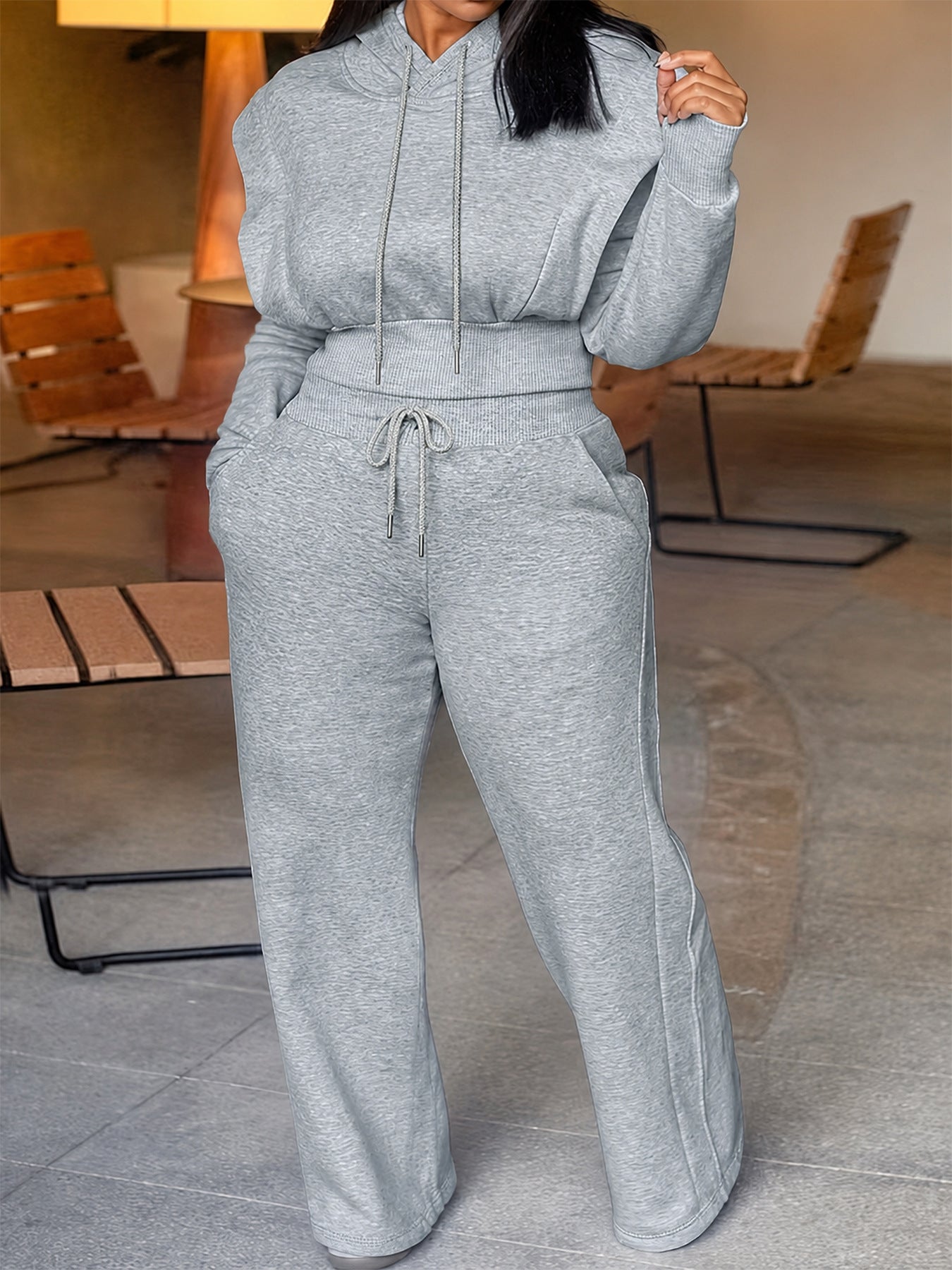 Women’s Hooded Sweatshirt and Wide Leg Pants Set