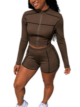 Women’s Zip-Up Top and Shorts Two-Piece Set