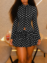 Women’s Polka Dot Zip-Up Skirt Set