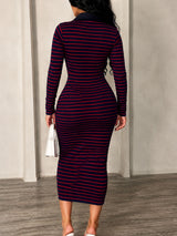 Women’s Striped Collared Button-Up Midi Dress