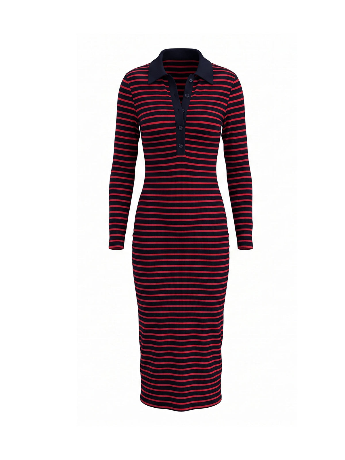 Women’s Striped Collared Button-Up Midi Dress