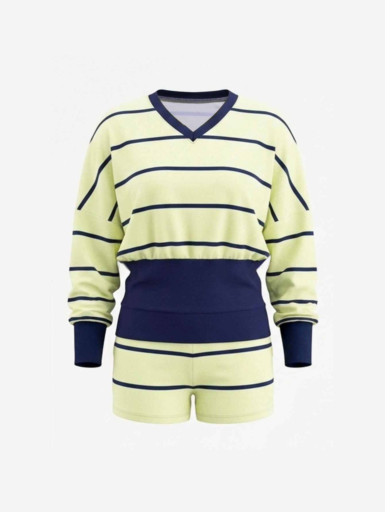 Women’s Striped V-Neck Top and Shorts Set