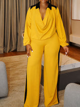 Women’s Draped V-Neck Wide Leg Pants Set
