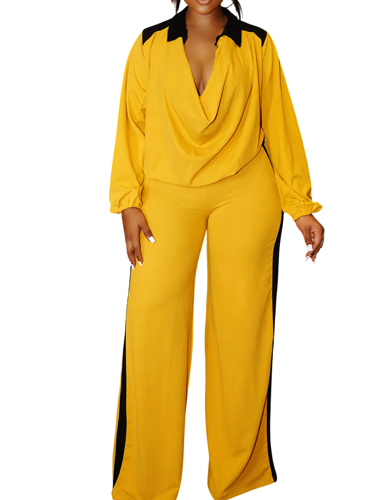 Women’s Draped V-Neck Wide Leg Pants Set