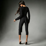 Women’s Ruched Long Sleeve Capri Jumpsuit