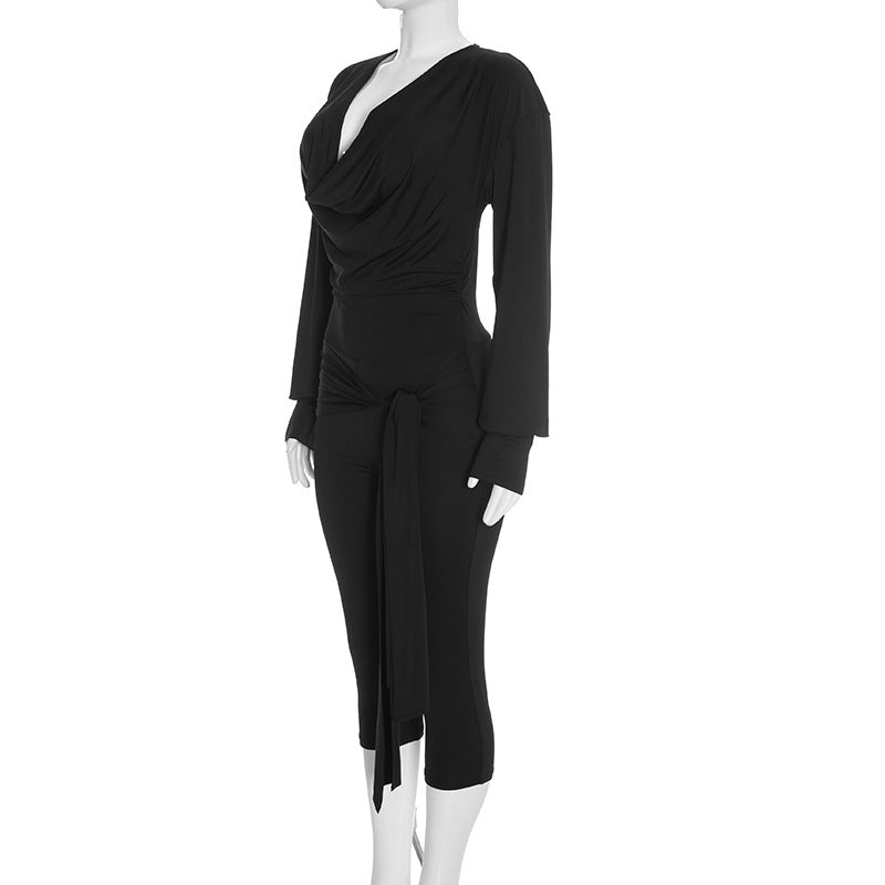 Women’s Ruched Long Sleeve Capri Jumpsuit