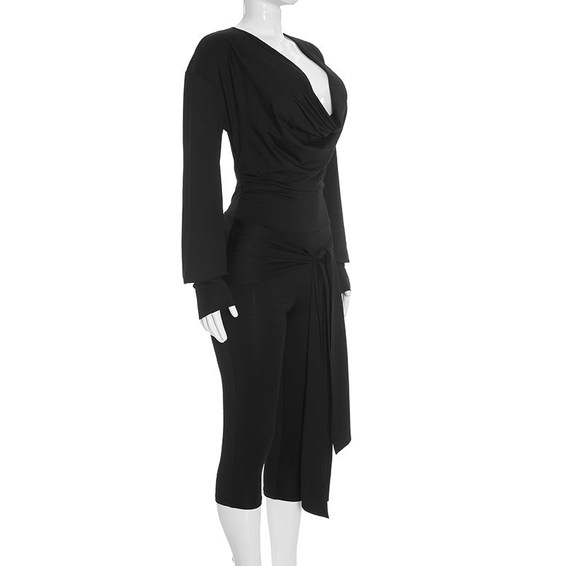 Women’s Ruched Long Sleeve Capri Jumpsuit