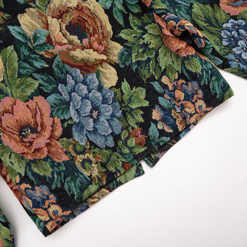 Women’s Floral Faux Fur Collar Cropped Jacket