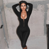 Women’s Lace-Up Long Sleeve Capri Jumpsuit