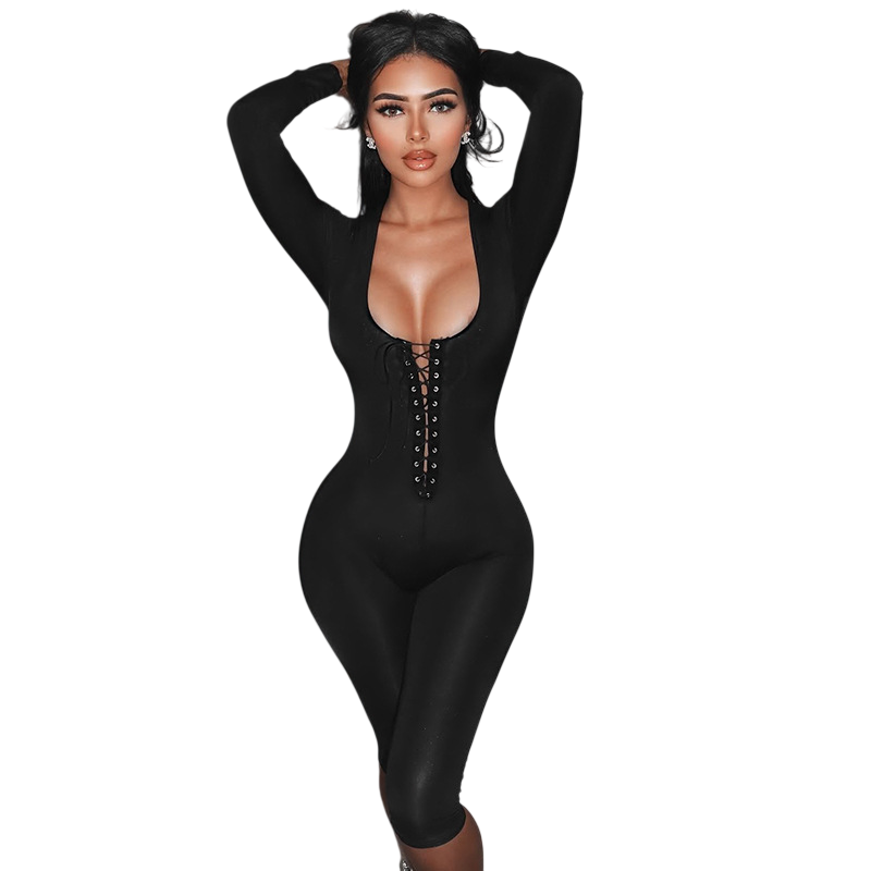 Women’s Lace-Up Long Sleeve Capri Jumpsuit