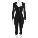 Women’s Lace-Up Long Sleeve Capri Jumpsuit