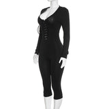 Women’s Lace-Up Long Sleeve Capri Jumpsuit