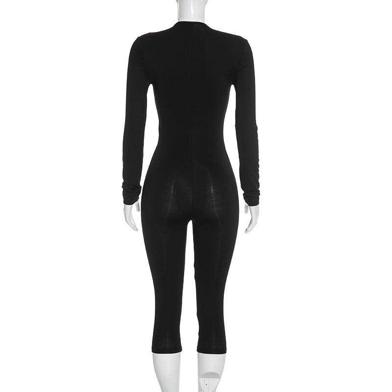 Women’s Lace-Up Long Sleeve Capri Jumpsuit