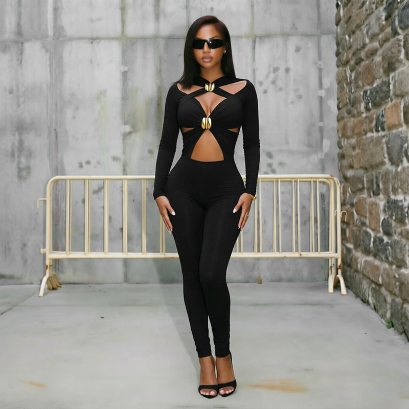 Women’s Cutout Long Sleeve Slim Fit Jumpsuit