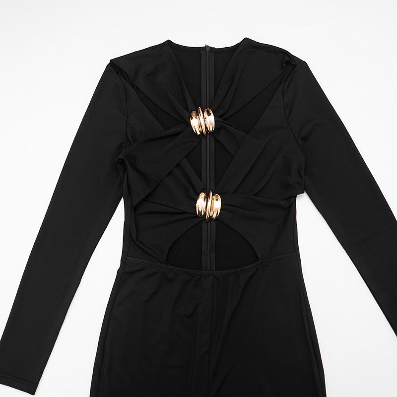 Women’s Cutout Long Sleeve Slim Fit Jumpsuit